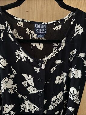 Cotton Express Black and White Floral Midi Dress